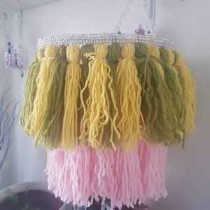 2 Tier Multi Colors Yellow Green Pink Yarn Chandelier from leftover Handmade